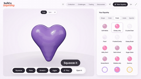 Squeezing a glossy purple heart squishy